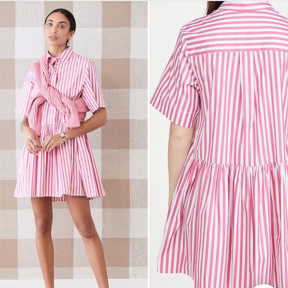 Victoria Beckham Pink and White Striped Mini Dress